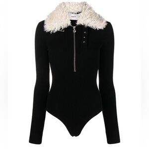 Coperni Black Bodysuit with Fluffy White Collar